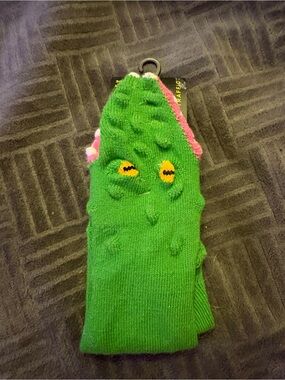 Green Fuzzy Crocodile/Alligator Socks with Yellow Eye Detail
